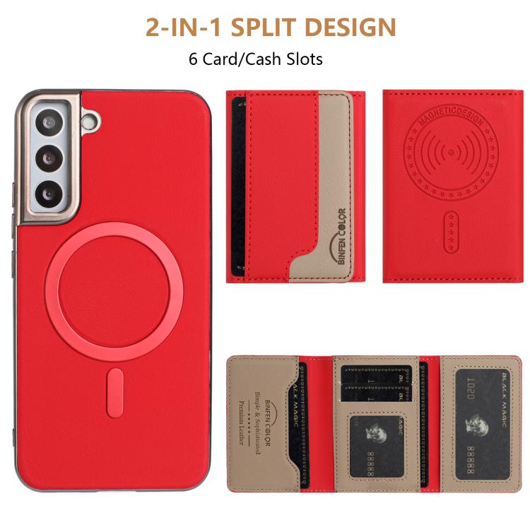 For Samsung Galaxy S24 5G Colour Matching Horizontal Magnetic Card Bag RFID MagSafe Phone Case