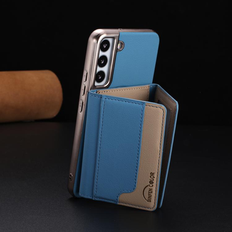 For Samsung Galaxy S23 5G Colour Matching Horizontal Magnetic Card Bag RFID MagSafe Phone Case