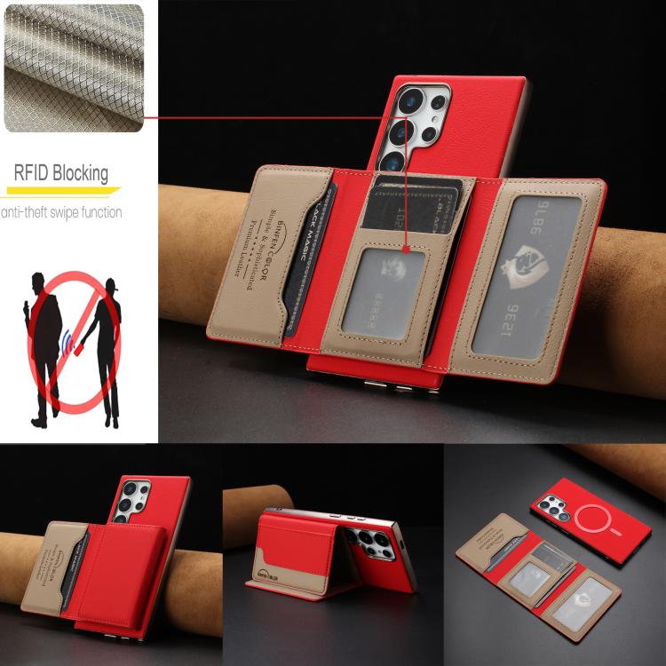 For Samsung Galaxy S22 Ultra 5G Colour Matching Horizontal Magnetic Card Bag RFID MagSafe Phone Case