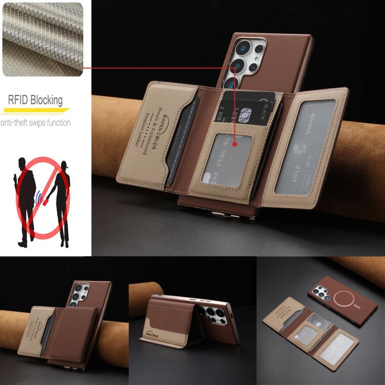 For Samsung Galaxy S22 Ultra 5G Colour Matching Horizontal Magnetic Card Bag RFID MagSafe Phone Case
