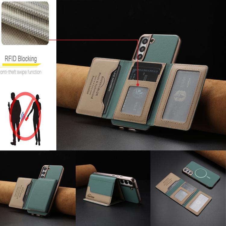 For Samsung Galaxy S22 5G Colour Matching Horizontal Magnetic Card Bag RFID MagSafe Phone Case
