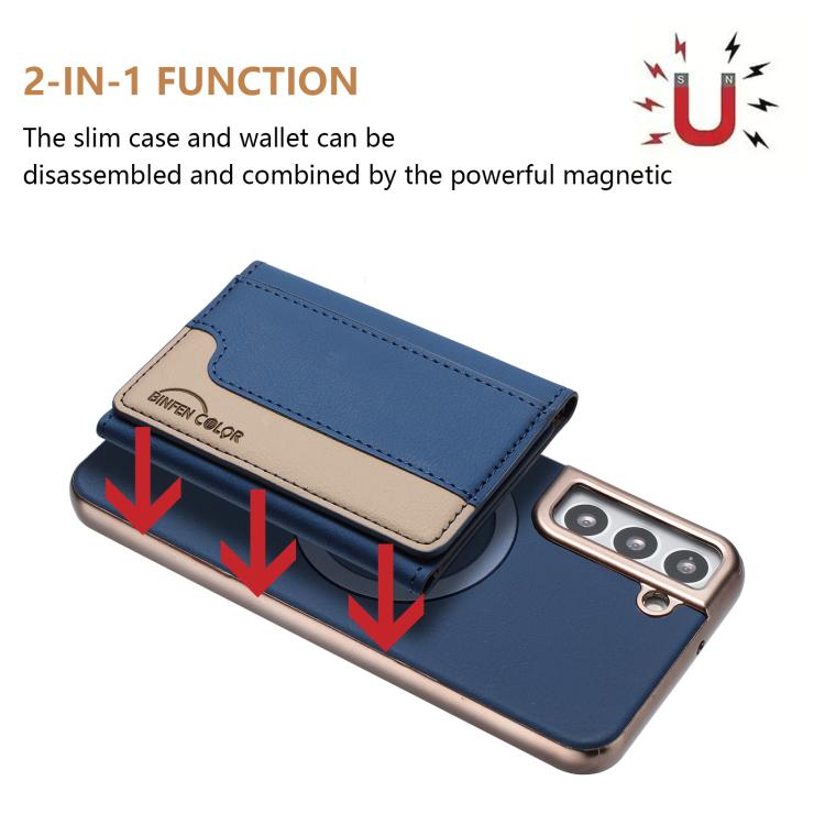For Samsung Galaxy S22 5G Colour Matching Horizontal Magnetic Card Bag RFID MagSafe Phone Case