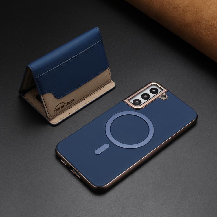 For Samsung Galaxy S22 5G Colour Matching Horizontal Magnetic Card Bag RFID MagSafe Phone Case