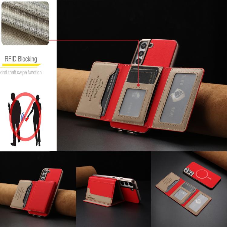 For Samsung Galaxy S21+ 5G Colour Matching Horizontal Magnetic Card Bag RFID MagSafe Phone Case