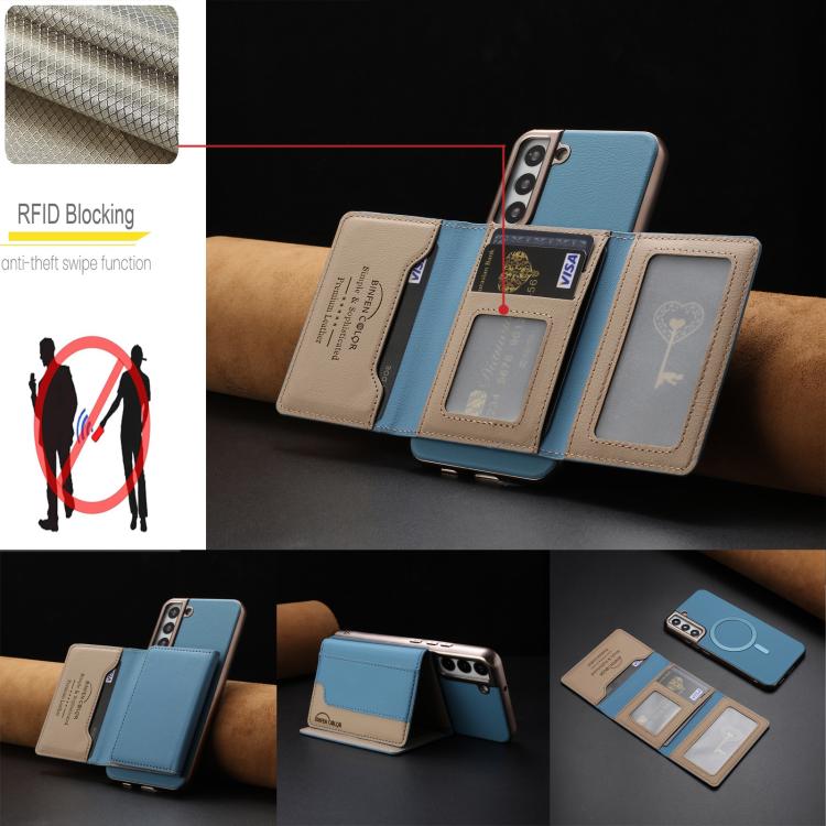 For Samsung Galaxy S21+ 5G Colour Matching Horizontal Magnetic Card Bag RFID MagSafe Phone Case