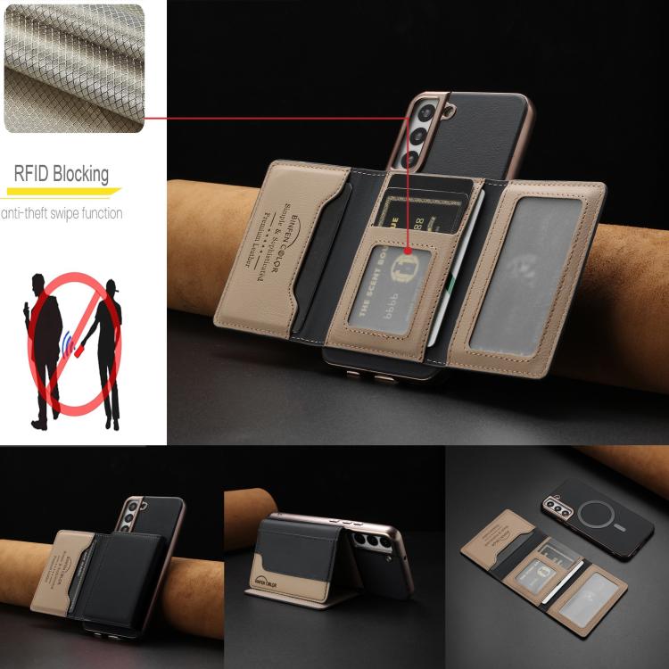 For Samsung Galaxy S21+ 5G Colour Matching Horizontal Magnetic Card Bag RFID MagSafe Phone Case