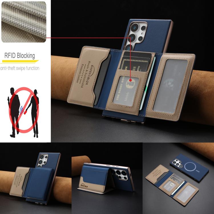 For Samsung Galaxy S21 Ultra 5G Colour Matching Horizontal Magnetic Card Bag RFID MagSafe Phone Case