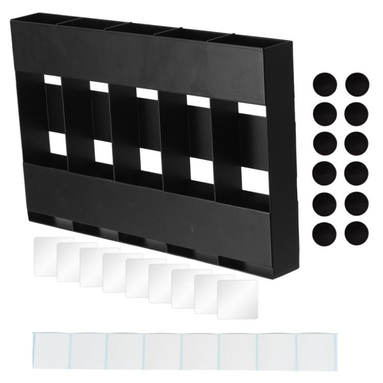 Five-grid Straw Cutlery Metal Storage Rack Kitchen Organizer with 12pcs Soft Magnetic Sheet - Black