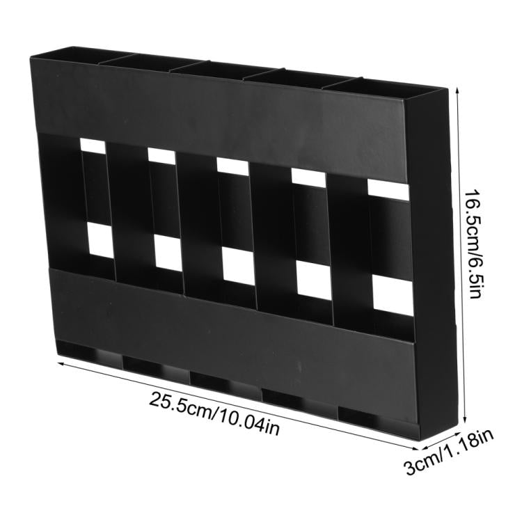 Five-grid Straw Cutlery Metal Storage Rack Kitchen Organizer with 12pcs Soft Magnetic Sheet - Black