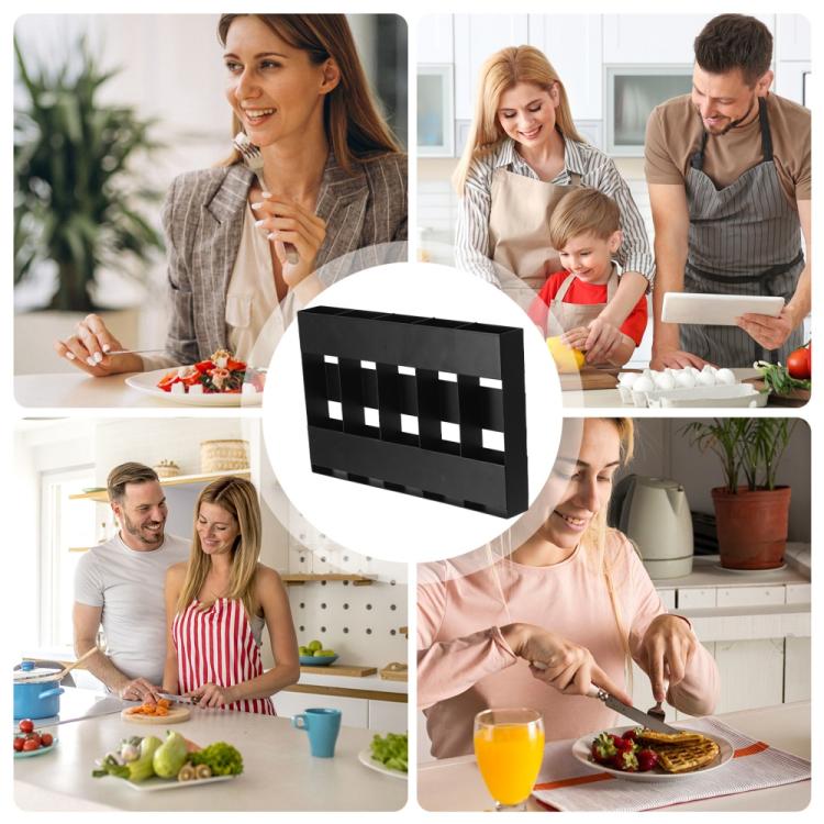 Five-grid Straw Cutlery Metal Storage Rack Kitchen Organizer with 12pcs Soft Magnetic Sheet - Black