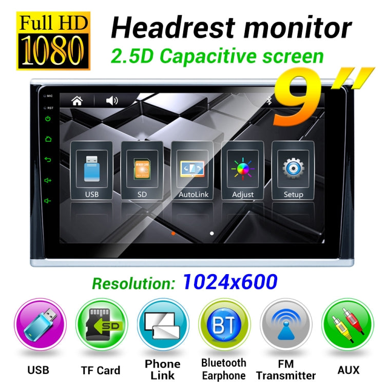 2 PCS 9 inch Headrest 2.5D External MP5 Car Bluetooth MP5 Player