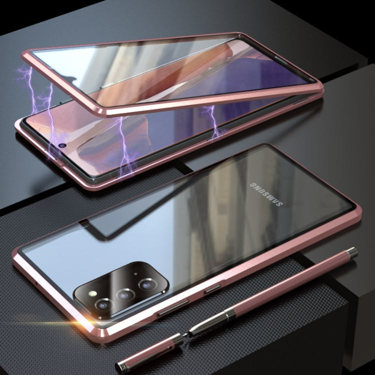 For Samsung Galaxy Note20 Shockproof Double-sided Tempered Glass Magnetic Attraction Case with Black Camera Lens Protector Cover