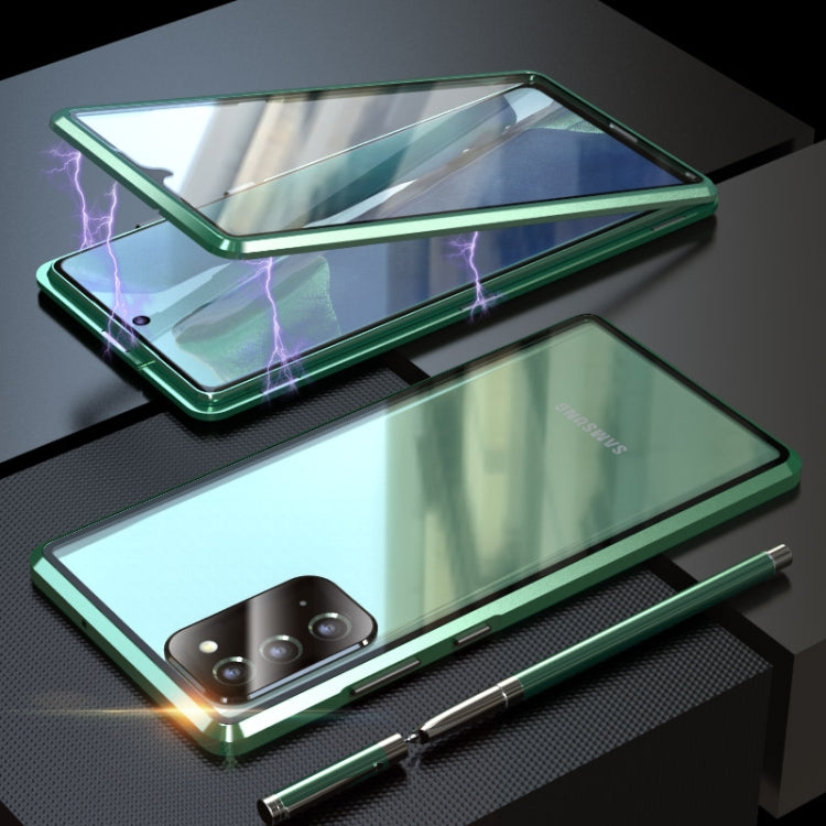 For Samsung Galaxy Note20 Shockproof Double-sided Tempered Glass Magnetic Attraction Case with Black Camera Lens Protector Cover
