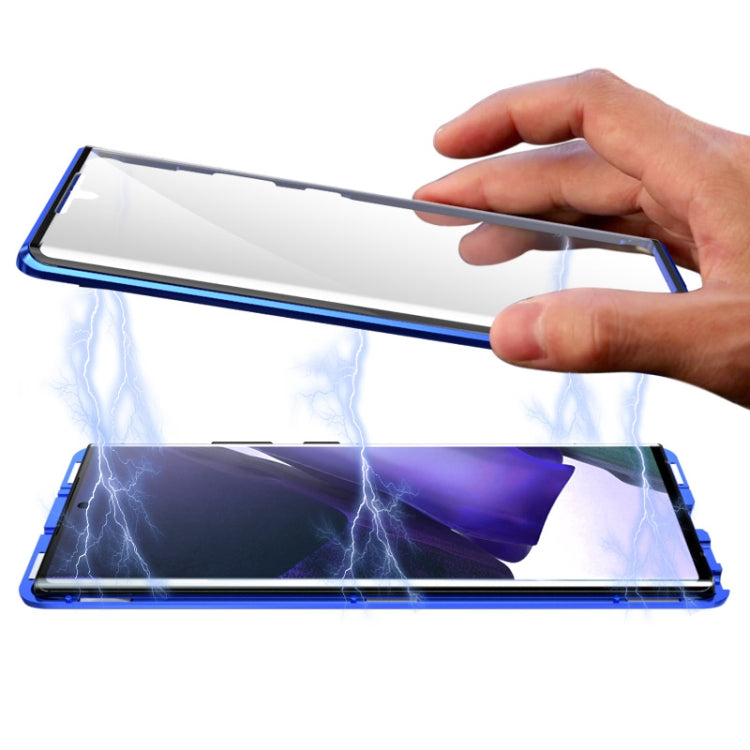 For Samsung Galaxy Note20 Shockproof Double-sided Tempered Glass Magnetic Attraction Case with Black Camera Lens Protector Cover