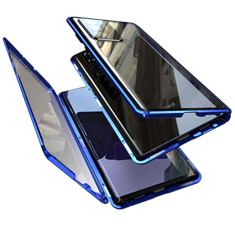For Samsung Galaxy Note20 Shockproof Double-sided Tempered Glass Magnetic Attraction Case with Black Camera Lens Protector Cover