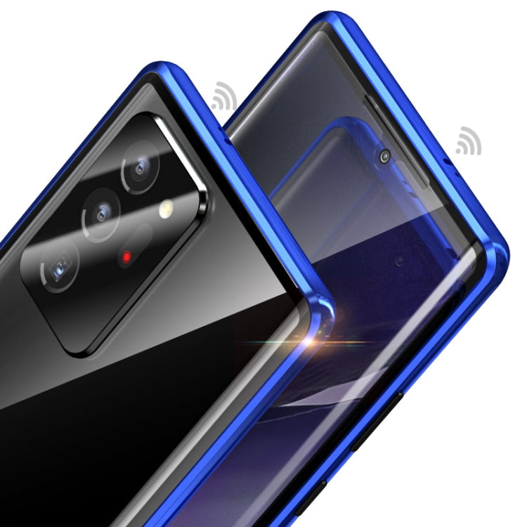 For Samsung Galaxy Note20 Shockproof Double-sided Tempered Glass Magnetic Attraction Case with Black Camera Lens Protector Cover