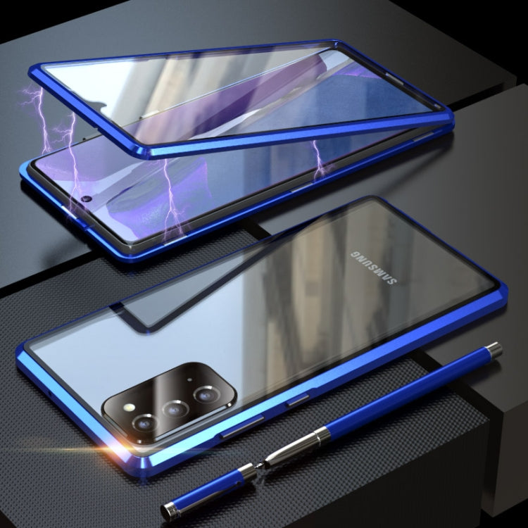 For Samsung Galaxy Note20 Ultra Shockproof Double-sided Tempered Glass Magnetic Attraction Case with Black Camera Lens Protector Cover