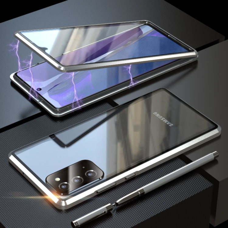 For Samsung Galaxy Note20 Ultra Shockproof Double-sided Tempered Glass Magnetic Attraction Case with Black Camera Lens Protector Cover