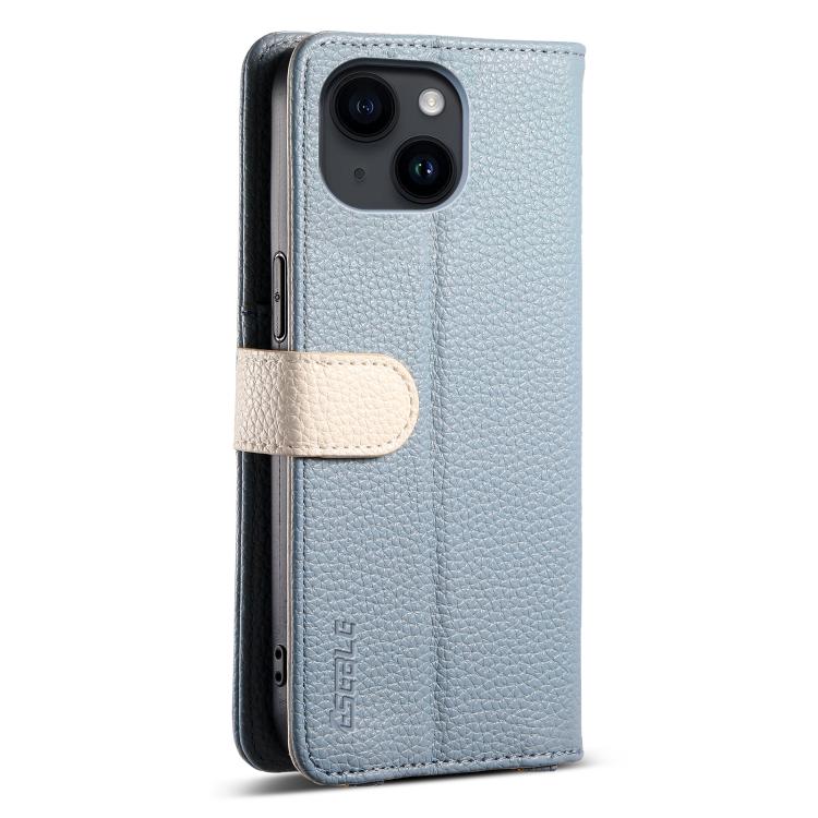 For iPhone 15 ESEBLE E11 Colorful Litchi Pattern Zipper Wallet Leather Phone Case