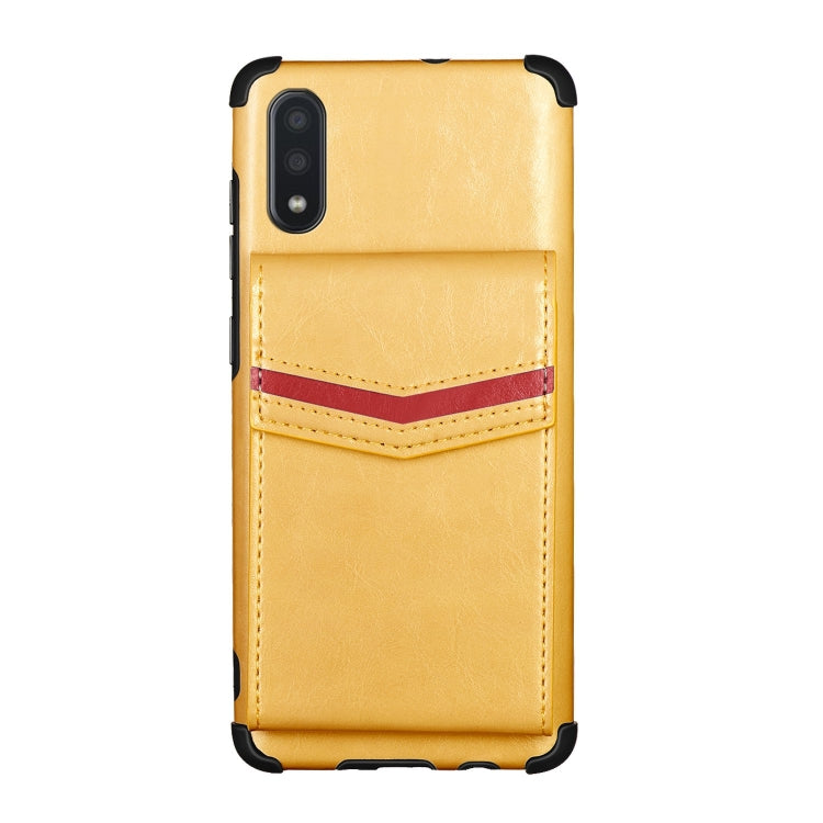 For Samsung Galaxy A01 Flip Card Bag Copper Buckle TPU + PU Leather Back Cover Shockproof Case with Card Slots & Photo Frame