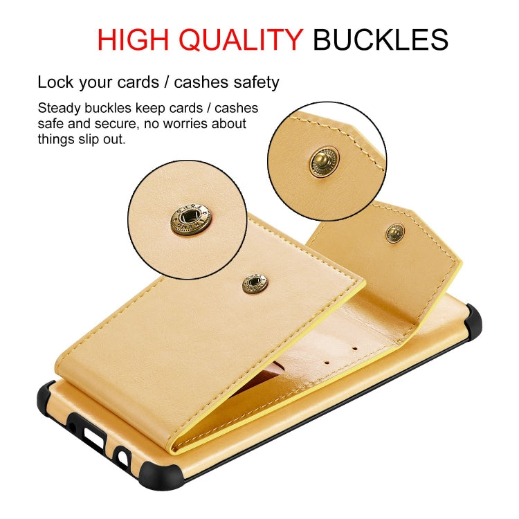 For Samsung Galaxy A01 Flip Card Bag Copper Buckle TPU + PU Leather Back Cover Shockproof Case with Card Slots & Photo Frame