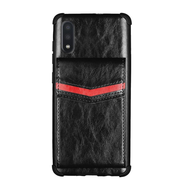 For Samsung Galaxy A01 Flip Card Bag Copper Buckle TPU + PU Leather Back Cover Shockproof Case with Card Slots & Photo Frame