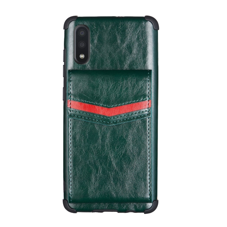 For Samsung Galaxy A01 Flip Card Bag Copper Buckle TPU + PU Leather Back Cover Shockproof Case with Card Slots & Photo Frame