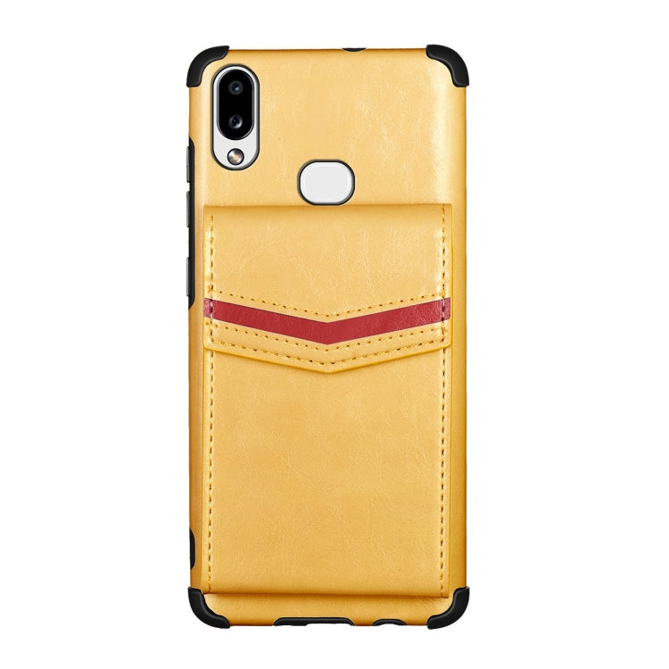 For Samsung Galaxy A10s Flip Card Bag Copper Buckle TPU + PU Leather Back Cover Shockproof Case with Card Slots & Photo Frame