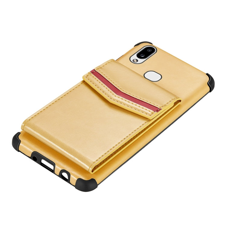 For Samsung Galaxy A10s Flip Card Bag Copper Buckle TPU + PU Leather Back Cover Shockproof Case with Card Slots & Photo Frame