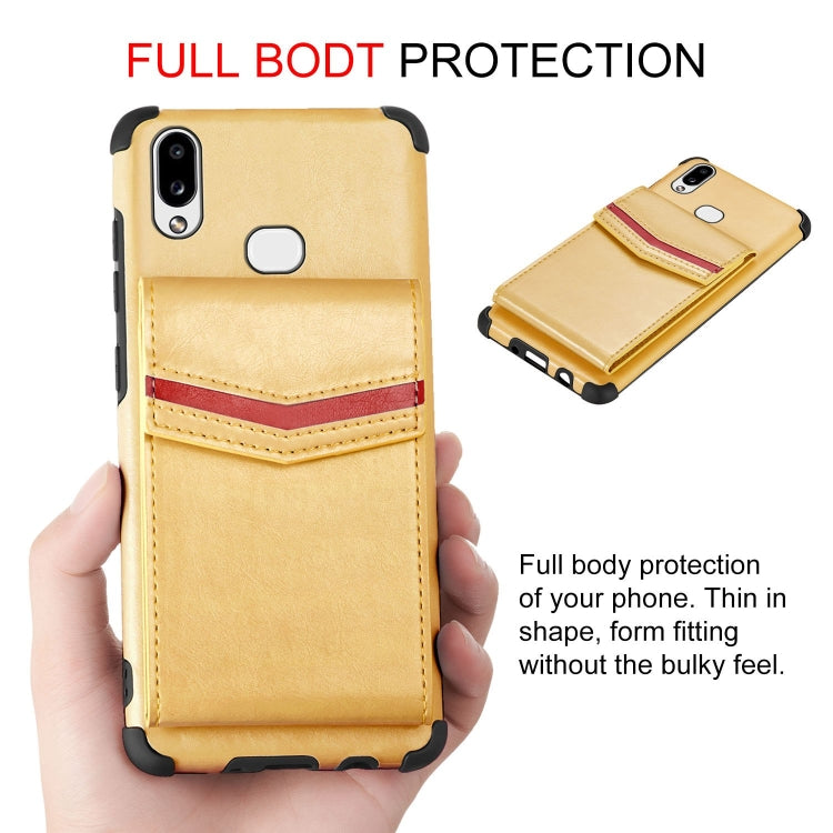 For Samsung Galaxy A10s Flip Card Bag Copper Buckle TPU + PU Leather Back Cover Shockproof Case with Card Slots & Photo Frame