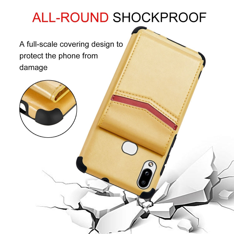 For Samsung Galaxy A10s Flip Card Bag Copper Buckle TPU + PU Leather Back Cover Shockproof Case with Card Slots & Photo Frame