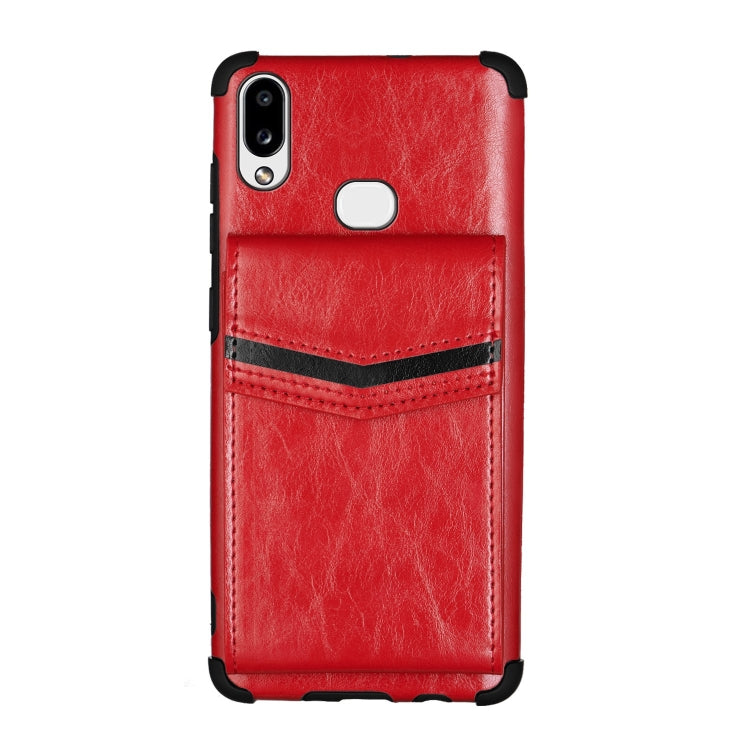For Samsung Galaxy A10s Flip Card Bag Copper Buckle TPU + PU Leather Back Cover Shockproof Case with Card Slots & Photo Frame