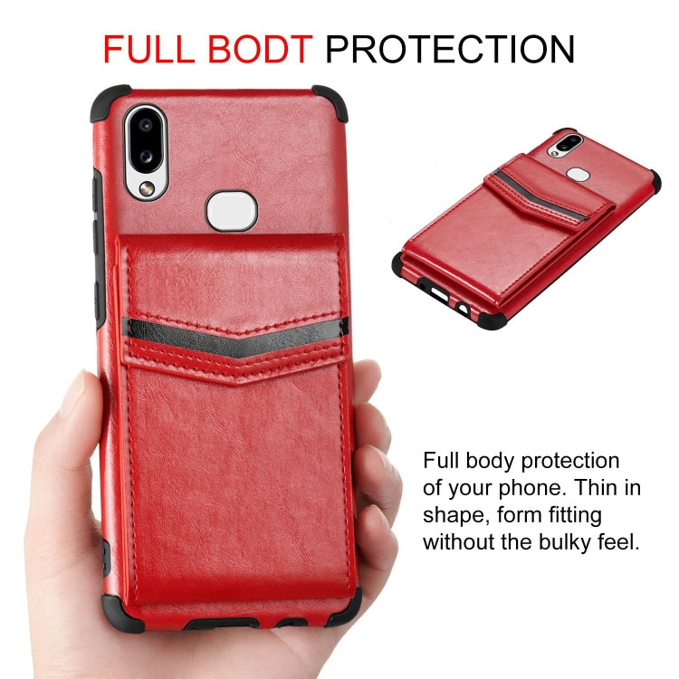 For Samsung Galaxy A10s Flip Card Bag Copper Buckle TPU + PU Leather Back Cover Shockproof Case with Card Slots & Photo Frame