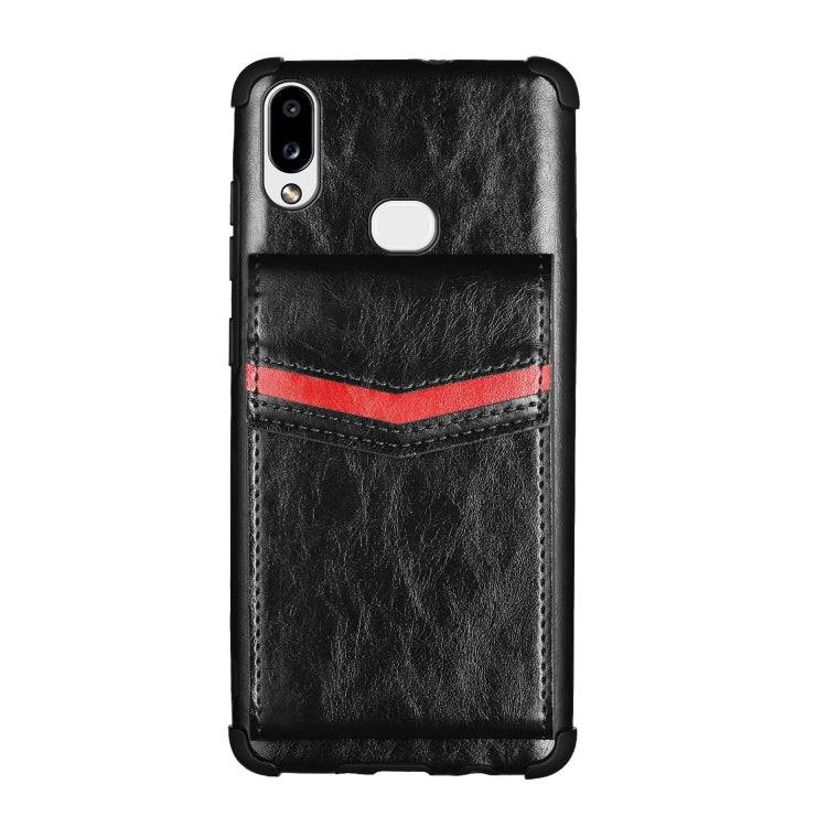 For Samsung Galaxy A10s Flip Card Bag Copper Buckle TPU + PU Leather Back Cover Shockproof Case with Card Slots & Photo Frame