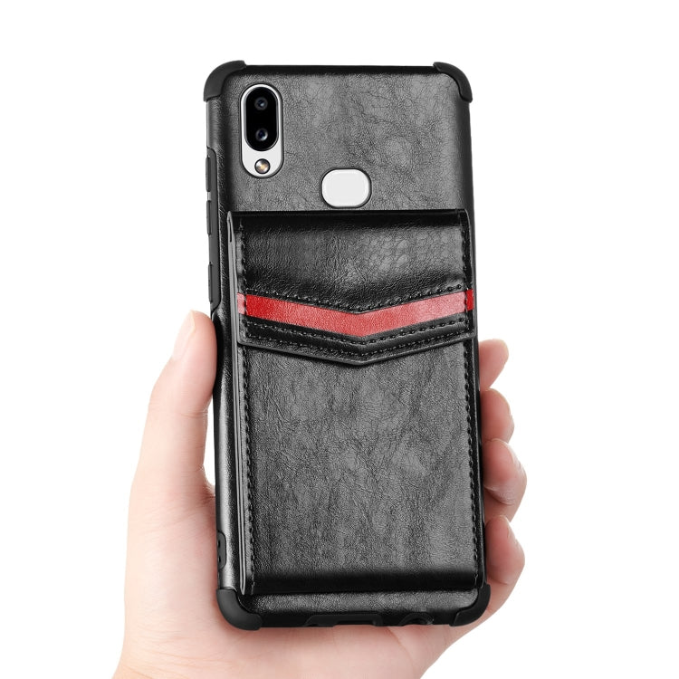 For Samsung Galaxy A10s Flip Card Bag Copper Buckle TPU + PU Leather Back Cover Shockproof Case with Card Slots & Photo Frame
