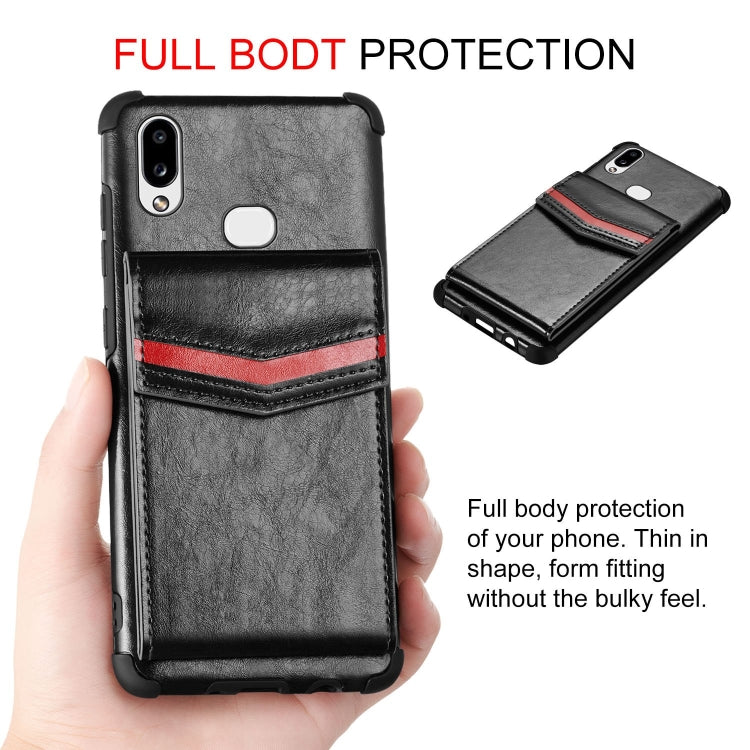 For Samsung Galaxy A10s Flip Card Bag Copper Buckle TPU + PU Leather Back Cover Shockproof Case with Card Slots & Photo Frame