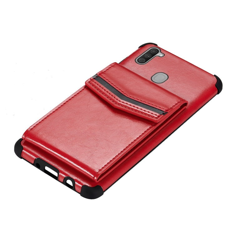 For Samsung Galaxy A11 Flip Card Bag Copper Buckle TPU + PU Leather Back Cover Shockproof Case with Card Slots & Photo Frame