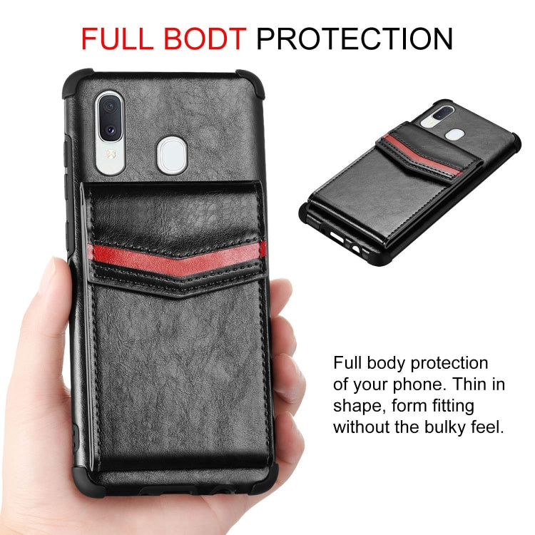 For Samsung Galaxy A20 / A30 Flip Card Bag Copper Buckle TPU + PU Leather Back Cover Shockproof Case with Card Slots & Photo Frame