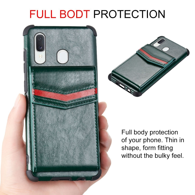For Samsung Galaxy A20 / A30 Flip Card Bag Copper Buckle TPU + PU Leather Back Cover Shockproof Case with Card Slots & Photo Frame