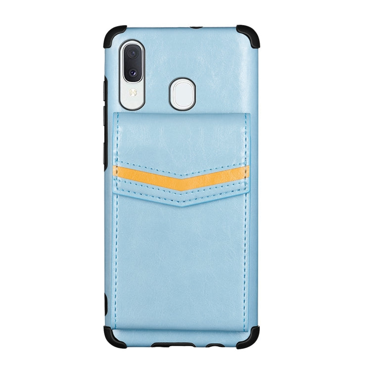 For Samsung Galaxy A20e Flip Card Bag Copper Buckle TPU + PU Leather Back Cover Shockproof Case with Card Slots & Photo Frame