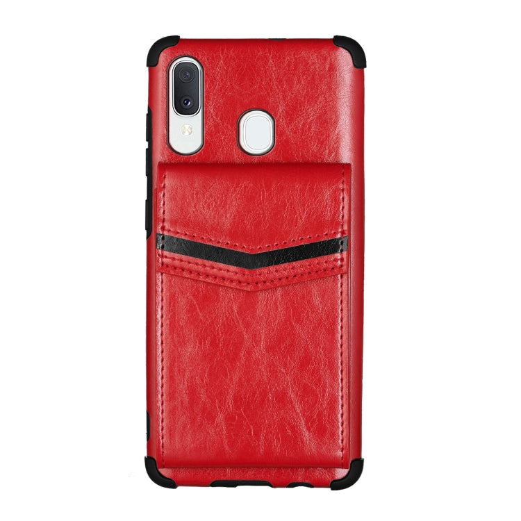 For Samsung Galaxy A20e Flip Card Bag Copper Buckle TPU + PU Leather Back Cover Shockproof Case with Card Slots & Photo Frame