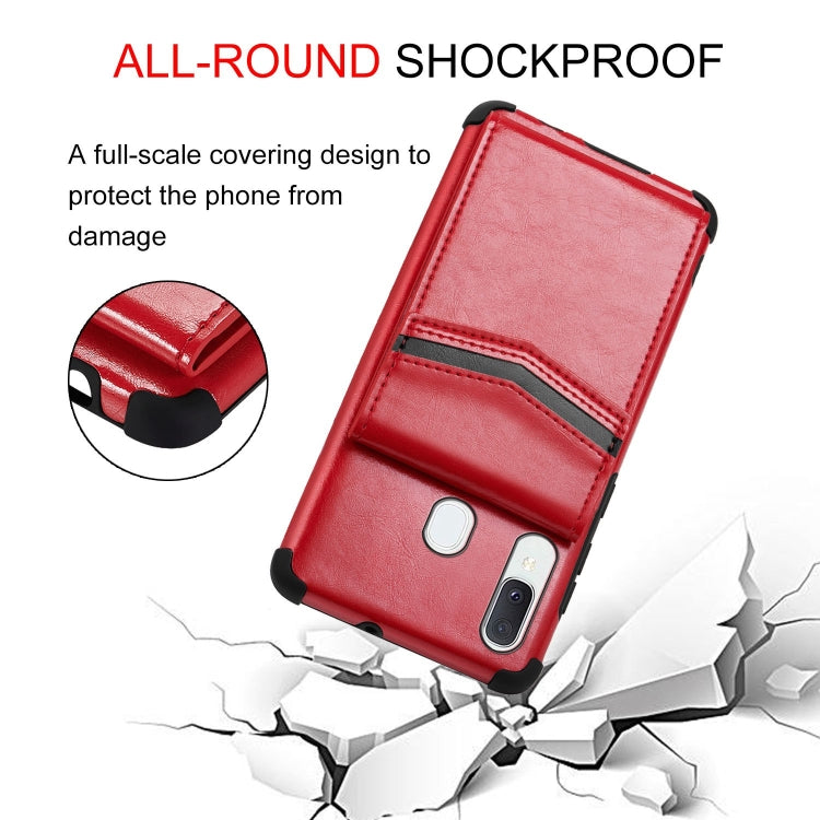 For Samsung Galaxy A20e Flip Card Bag Copper Buckle TPU + PU Leather Back Cover Shockproof Case with Card Slots & Photo Frame