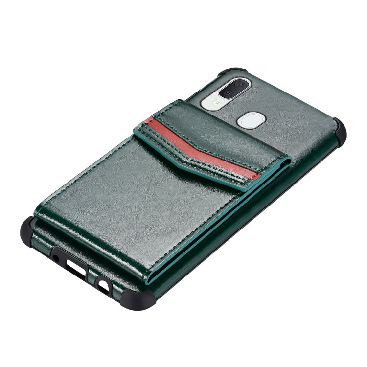 For Samsung Galaxy A20e Flip Card Bag Copper Buckle TPU + PU Leather Back Cover Shockproof Case with Card Slots & Photo Frame
