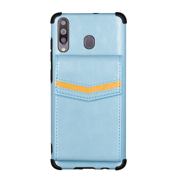 For Samsung Galaxy A20s Flip Card Bag Copper Buckle TPU + PU Leather Back Cover Shockproof Case with Card Slots & Photo Frame