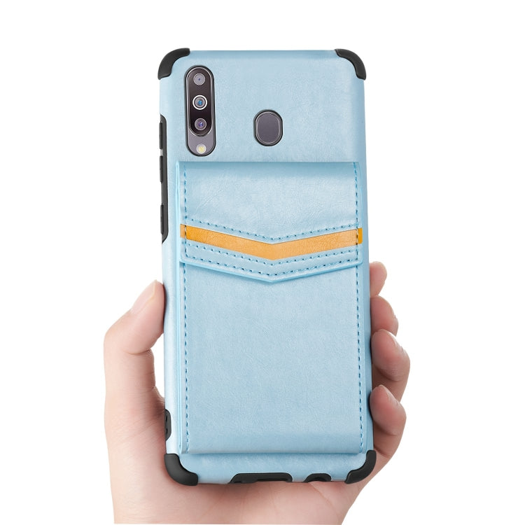 For Samsung Galaxy A20s Flip Card Bag Copper Buckle TPU + PU Leather Back Cover Shockproof Case with Card Slots & Photo Frame