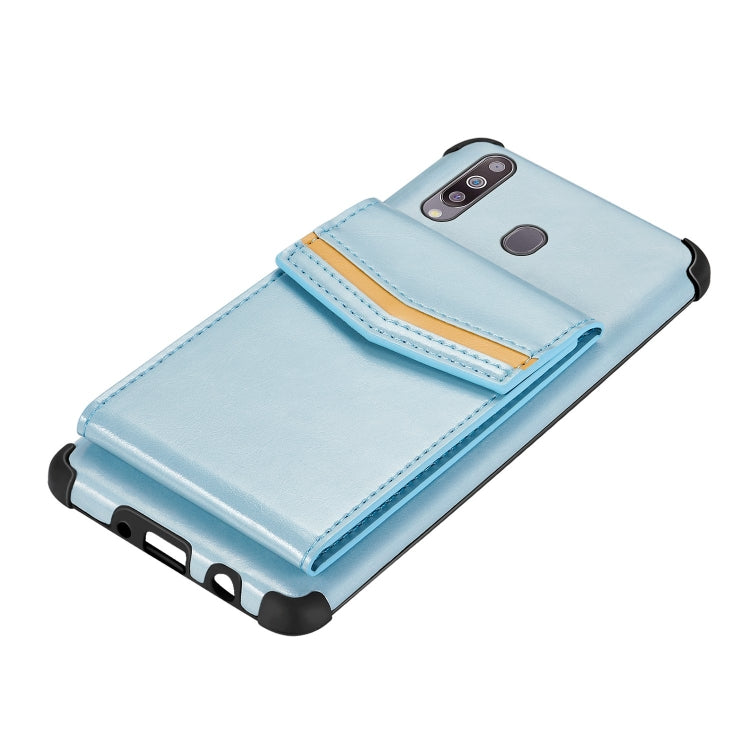 For Samsung Galaxy A20s Flip Card Bag Copper Buckle TPU + PU Leather Back Cover Shockproof Case with Card Slots & Photo Frame