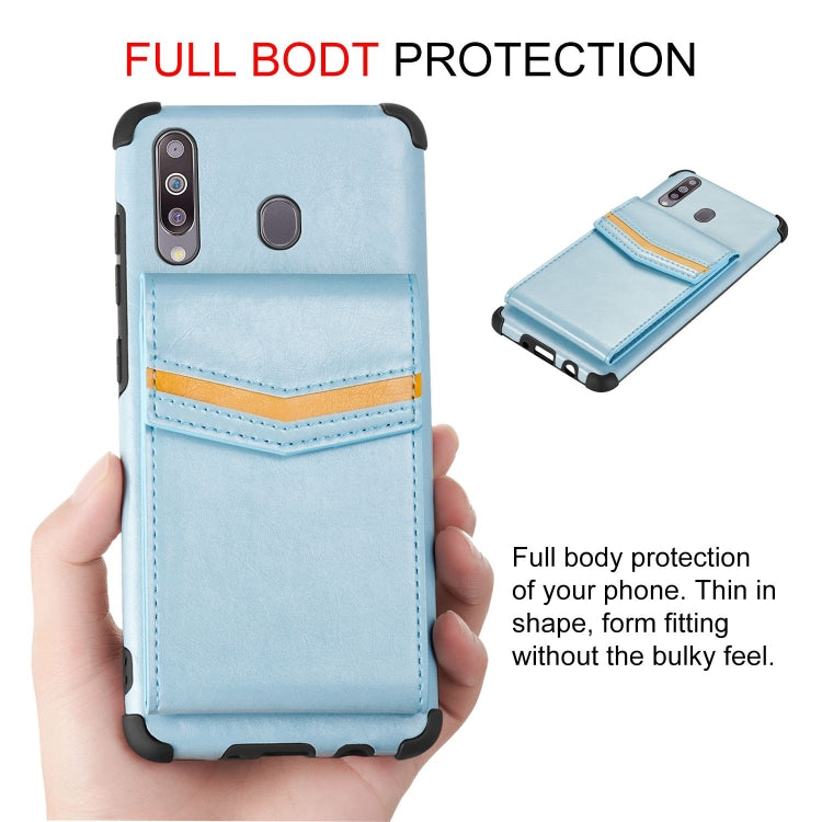 For Samsung Galaxy A20s Flip Card Bag Copper Buckle TPU + PU Leather Back Cover Shockproof Case with Card Slots & Photo Frame