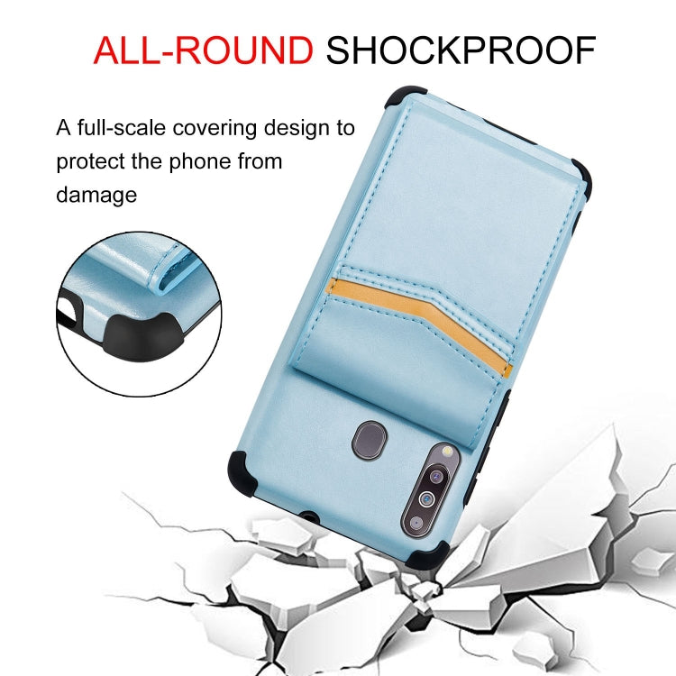 For Samsung Galaxy A20s Flip Card Bag Copper Buckle TPU + PU Leather Back Cover Shockproof Case with Card Slots & Photo Frame