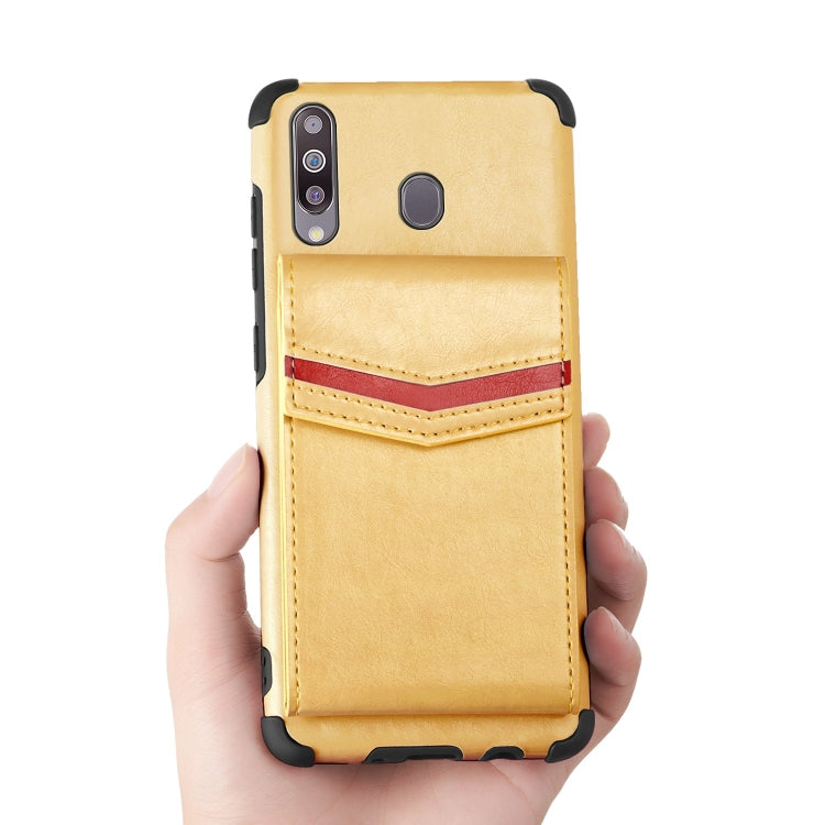 For Samsung Galaxy A20s Flip Card Bag Copper Buckle TPU + PU Leather Back Cover Shockproof Case with Card Slots & Photo Frame