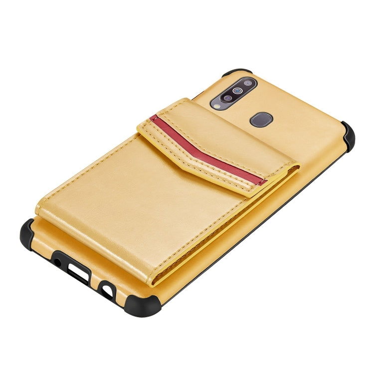 For Samsung Galaxy A20s Flip Card Bag Copper Buckle TPU + PU Leather Back Cover Shockproof Case with Card Slots & Photo Frame